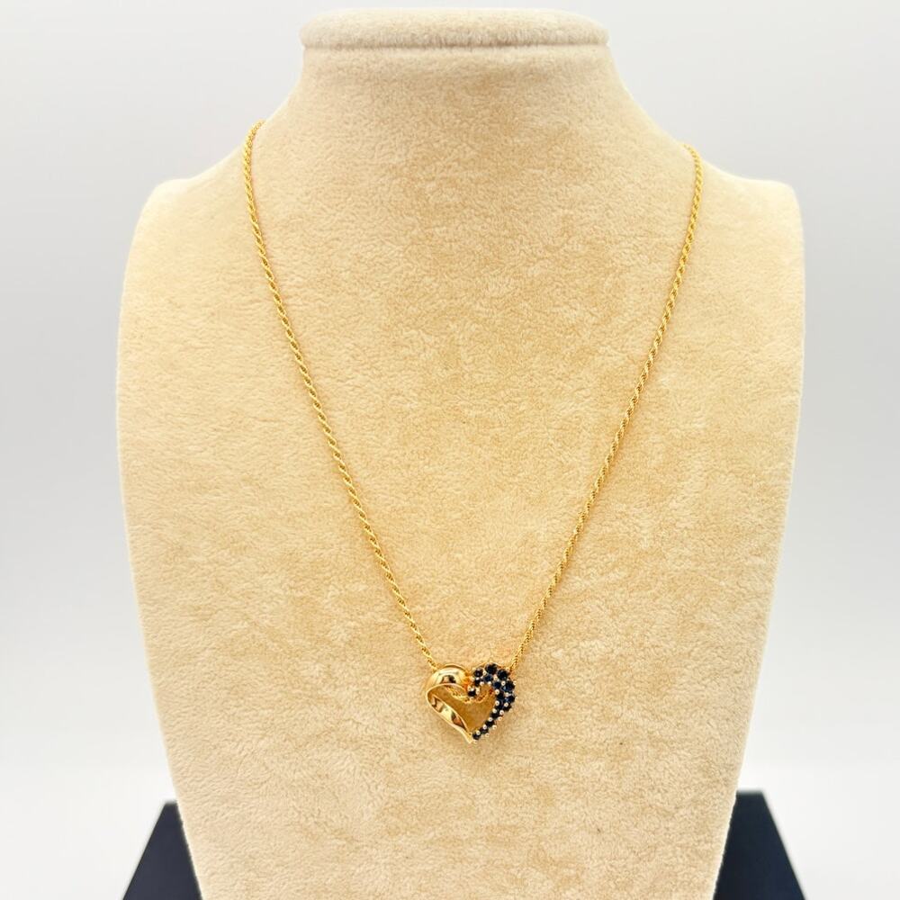925 Italy Gold Plated Sterling Necklace with Heart Pendant and Blue Stones